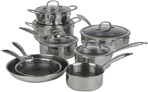 HEXTEC Laser Etched Honeycomb Non Stick Stainless Steel Cookware Pots, Pans & Frying Pan Sets, Induction Ready, Oven & Dishwasher Safe with Stay Cool Handles, PFOA Free Set of 5/6/7/8 Pcs