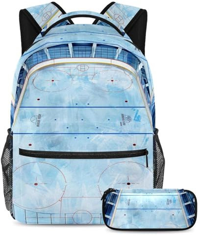 Verbessern Sie Ihre Schulutensilien mit dem vielseitigen 2-teiligen Schultaschen-Set Rucksack, Eishockey-Stadiondruck, Eishockey-Stadion-Druck, Größe L