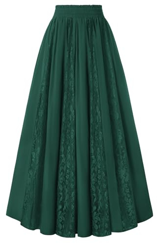 Maxi Skirt for Women High Waist Boho Lace Flowy Long Renaissance Skirts Green XX-L