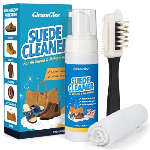 Suede & Nubuck Cleaner Kit – 200ml Shoe Cleaning Solution with Brush & Microfibre Cloth – Cleans & Restores Trainers, Shoes, Boots, Jackets, Handbags & More