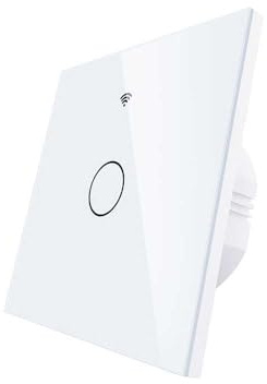 Matter Touch Wandschalter WiFi 2.4G, für Box 502, 1 Taste, quadratisch 86 x 86 x 30 mm, App TUYA Smart Life, gehärtetes Glas Weiß
