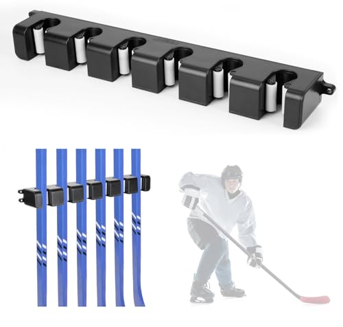 BOOSTEADY Porta Bastoni da Hockey da Parete, Supporto Espositivo con Stabilità Migliorata, Organizzatore a Risparmio Spaziale per Fino a 6 Bastoni, per Pareti di Casa, Ufficio o Altro