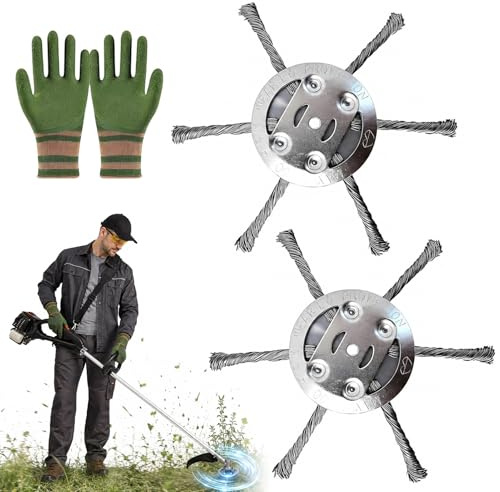 2 Stahldraht Rasentrimmer Mit Handschuhe,Unkrautbürste Für Rasentrimmer,rasentrimmer zubehör,Freischneider Zubehör,Garten Rasentrimmer Schneidkopf,Für Garten-Rasentrimmerkopf-Rasenmäher-Elektrowerkzeu