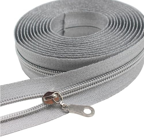 ByaHoGa 9 m silverfärgad oändlig dragkedja metervara silverfärgat band dragkedja 6 mm spiral 25 nonlock-dragkedja (silverfärgsband)