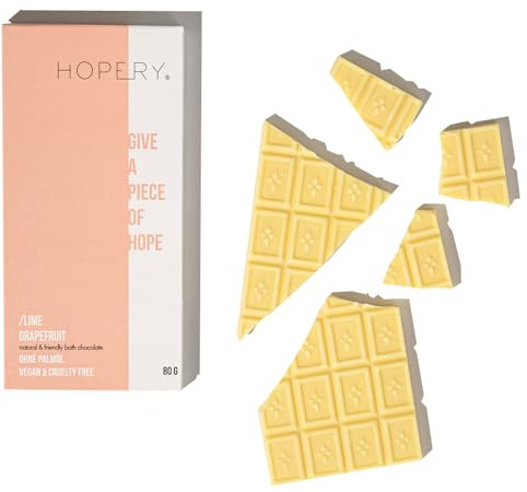 HOPERY Badeschokolade Lime Grapefruit 80g | pflegendes Crembad aus Kakaobutter und BIO Arganöl | ohne Palmöl | Vegan | spendet direkt 20 Cent für bedrohte Orang-Utans | handgefertigt in Würzburg