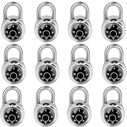 Combination Lock, LQYN Standard Dial Combination Lock, Pack of 12; Black Turnplate, 2 in. Wide, Fixed Three Digital Combination, for School, Gym & Locker, Toolbox, Gate