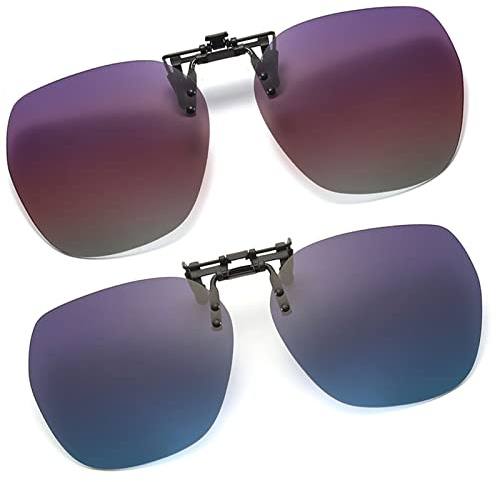 YAMEIZE Polariserade Clip On Runda Solglasögon - Anti-Glare Glasögon med Flip Up Rimless UV400-skydd för män kvinnor som kör och reser utomhus, Blå + lila, M