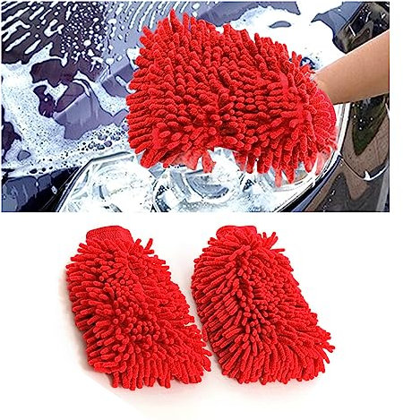 JNNJ Lot de 2 gants de lavage microfibre pour voiture, gants extérieur long poil, 100% anti-rayures doux, élimine facilement la saleté