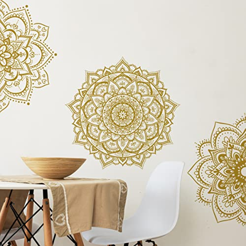 COVPAW väggtatuering väggdekal mandala guld gul vardagsrum sovrum väggdekal väggbild boho stil hall yoga väggdekoration (mandala 3)