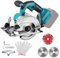 Bürstenlose Mini-Kreissäge, Handkreissäge kompatibel für Makita 18V Akku mit 3 Sägeblättern, 8000RPM Einstellbarer Schnittwinkel & Tiefe, Multifunktionssäge für Holz Kunststoff Metall (ohne Akku)