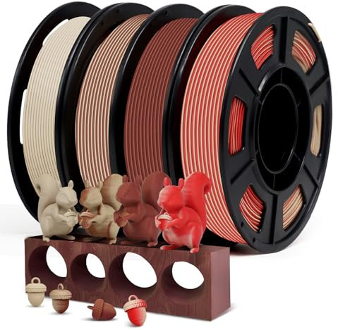 YOUSU PLA Filament 1,75mm, Wood PLA+ Filament 3d Drucker Filament,20% Holzpulver+80% PLA, 4x250g Spule
