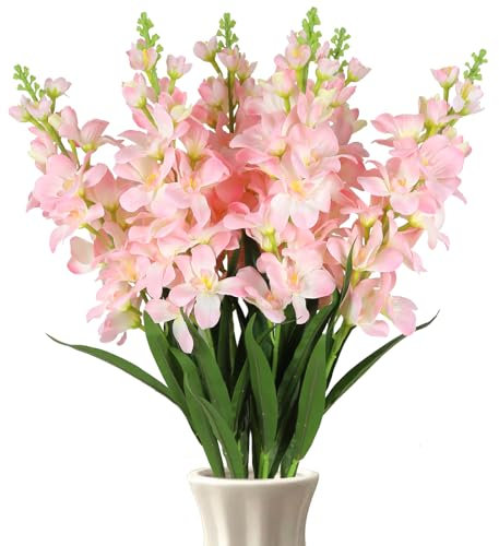 ICBOX Larkspur Artificial Flower,6PCS Pink Flowers 35.43''Long Stem Delphinium Artificial Flower for Tall Vase Wedding Party Table Centerpieces Home Decor(Pink)