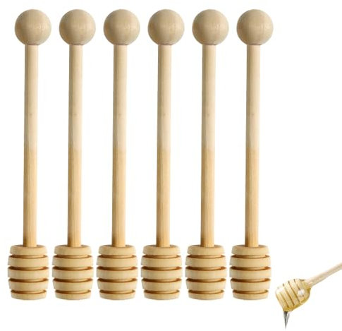 Dzmuero Honiglöffel Holz, Honig Löffel, 6 Stück Honigheber Honigspirale Honigstab, Honigheber Honigspirale Dosierer für Hochzeit Geburtstag Babydusche Weihnachten Party