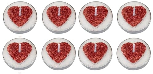 AKH® Glitter-Herz-Teelichter, 8 Stück, romantische Valentinstagskerzen, herzförmige Kerzen für Geschenke, Dekoration und besondere Anlässe, perfekt für Valentinstagsessen und Feiern