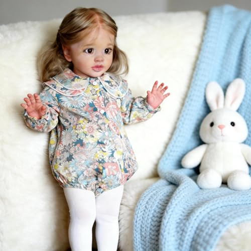 RXDOLL 60 cm realistisk nyfödd babydockor stor storlek återfödd småbarn dockor mjuk duk kroppstrogen babydocka viktade nyfödda bebisar med rotat hår leksaker gåvor