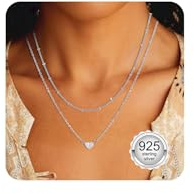 vidonio 2 Stück Sterlingsilber 925 Ketten Halskette für Damen,Verstellbares Stapelbare Layering Ketten Halsketten mit Zirkon/Herz Anhänger Trendige Zierliche Silberkette Damen Schmuck Geschenke