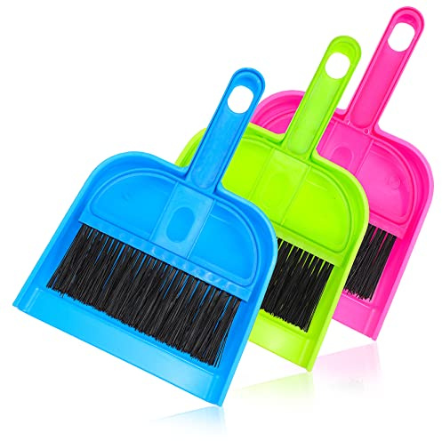 UTHCLO 3 ensembles Petites Balais et Brosses à Poussière Kit de Nettoyage pour Cage Animaux Bureau et Table Balayette Portable Bleu Vert et Rouge
