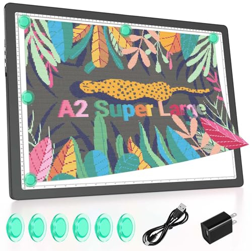 Wiederaufladbares A2 Extra großes Diamant-Kunst-Lichtpad mit magnetischer Anziehungskraft | 64 x 46,7 cm Bawaslom LED-Lichtbrett mit 5000 mAh Akku, Leuchtkasten für Diamantmalerei, Zeichnen, Vinyljäten