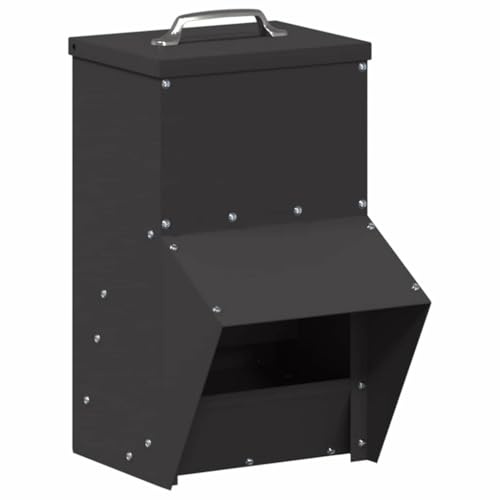 vidaXL Hühnerfütterer Schwarz 20 x 25 x 35 cm Kaltgewalzter Stahl, Garten und Terrasse, moderner Hühnerfutterspender, robustes Geflügelausrüstung, Futterstation für Tiere