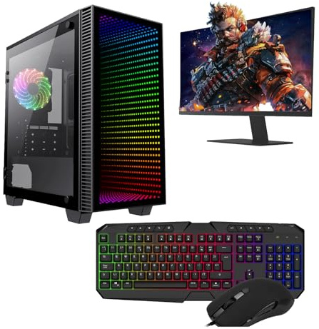 Gaming PC – Intel Core i5, GT 710 2GB Graphics, 16GB RAM, 1TB HDD + 128GB SSD, Windows 11 Pro, 22 Monitor, Keyboard, Mouse – High-Performance Gaming PC Bundle (CIT Seven Black)