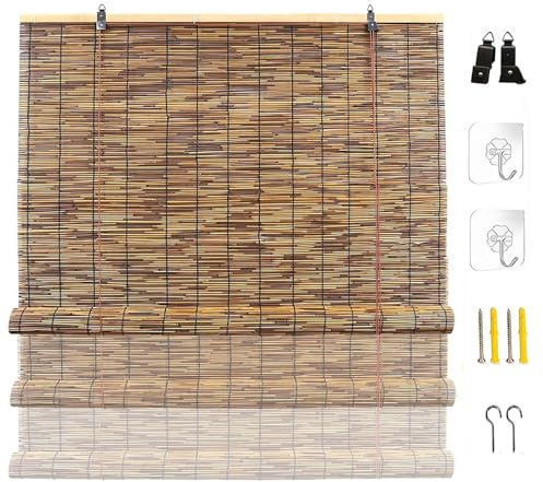 Persianas Enrollable Cortina de Bambu Exterior, 80 100 120 200cm, Opacidad 70% Persianas Enrollables Exterior para Porche Cenador Terraza, Natural Estores de Bambú, Protección Solar(W200cm x H165cm)