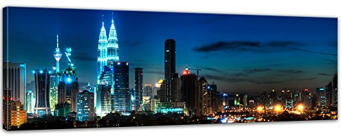 Bilderdepot24 Keilrahmenbild - Kuala Lumpur bei Nacht - Bild auf Leinwand 160 x 50 cm - Leinwandbilder Bilder als Leinwanddruck Städte & Kulturen Asien - Malaysia - Skyline von Kuala Lumpur