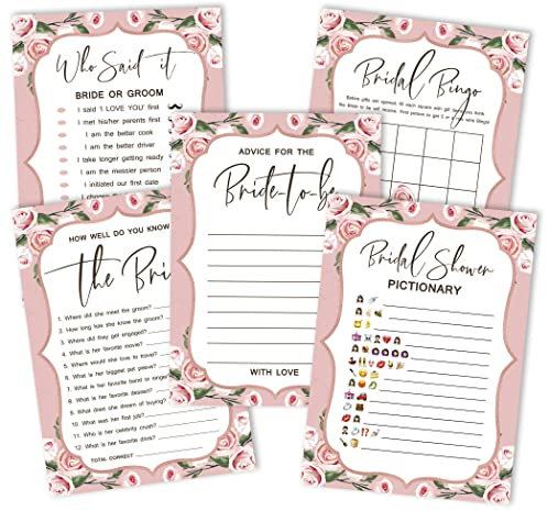 Inkdotpot Junggesellinnenparty Spieleinstellen 5Er Bündel (Aktivitäten Für 50 Gäste) Blumen Themenspaß Brautparty Spiele Eingestellt