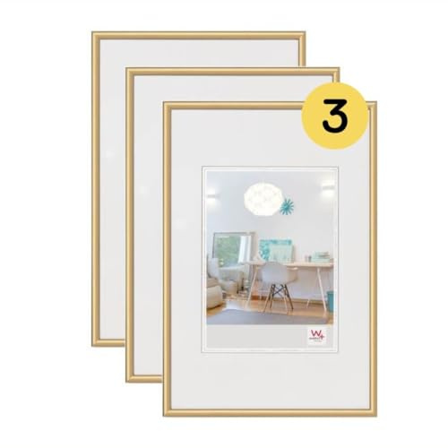 walther design Bilderrahmen gold 30 x 40 cm 3er Pack, New Lifestyle Kunststoffrahmen KV040G3