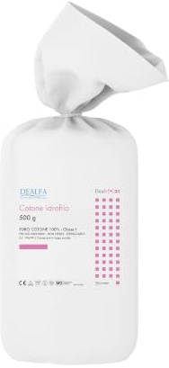 DEALFA Cotone Idrofilo QUALITA' ORO Arrotolato - 100% Puro Cotone - Alta Assorbenza - Ideale per Pelli Sensibili - Monouso - Confezione da 500 Grammi