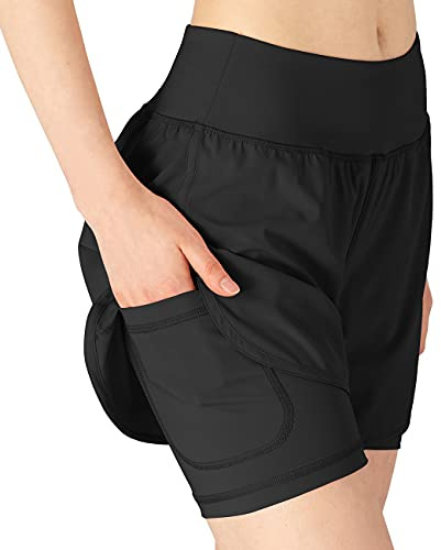 donhobo Womens Running Gym 2 in 1 Sports Shorts with Pockets,Breathable Quick Dry Fitness Shorts for Workout Training Yoga Jogging Pilates