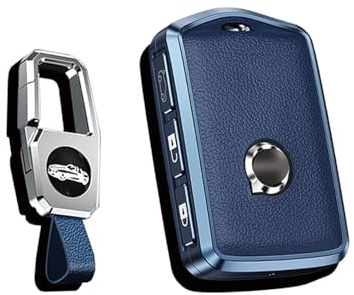 HIBEYO Schlüsselhülle passt für Volvo Smart Autoschlüssel Hülle Schutzhülle Cover für Volvo XC60 XC70 XC90 C30 S60 S80 S90 V60 V70 V90 Schlüsselbox Schlüsselanhänger Leder Seitliche Tasten-Blau