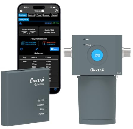 LinkTap 1-Zonen Smart Bewässerungssteuerung & Gateway, Batteriebetriebener Bewässerungsregler & App, Wetter Klug, Bessere Reichweite als WLAN, Kompatibel mit LinkTap Smart Bewässerungscomputer, IP66