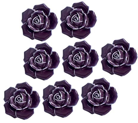 DOITOOL 8st Rosengriff Kommode Schrankknöpfe Handhaben Schubladengriffe Kristall Schranktürknöpfe Knöpfe Und Griffe Rose Schubladenknöpfe Mädchen Antiquität Kind Violett Keramik