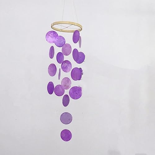 Windspiel, Boho Deko Muschel Traumfänger Girlanden Capiz Muschel-Windspiele für den Außenbereich 73cm Länge Hängen Ornament Wandbehang Anhänger Geschenke für Terrasse, Garten, Hofdekoration -Lila