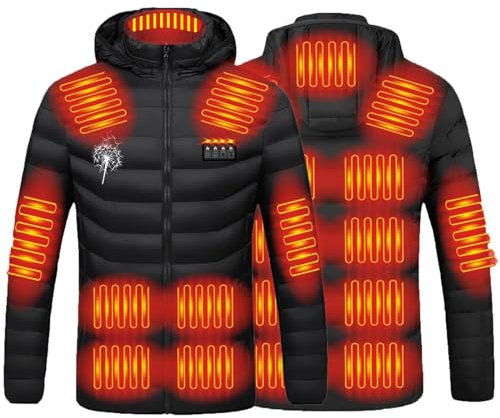 Beheizbare Jacke Herren Damen Mit Heizung USB Elektrische 19 Heizzonen Winterjacke Beheizbare Weste Pufferjacke Heizmantel Kapuze Funktionsjacke Outdoorjacke