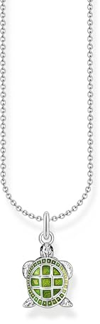 THOMAS SABO Kette mit grünem Schildkröten-Anhänger Silber 925 Sterlingsilber, Kaltemail