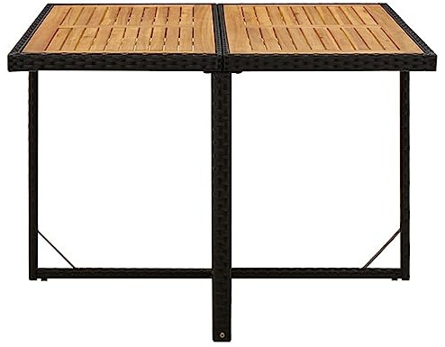 HETFTJN Ensemble de table de balcon - Petite table à bière - Table de jardin - Noir - 109 x 107 x 74 cm - En polyrotin - Bois massif d'acacia - Pour extérieur, cour, jardin, salle à manger