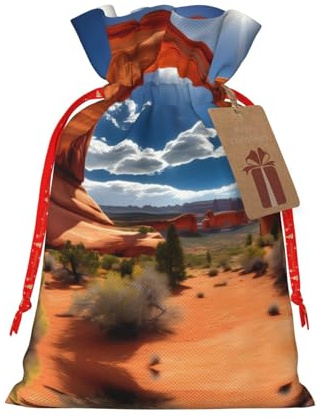 HJLUUFT Sackleinenbeutel mit Bogen-Nationalpark-Standard-Druck, Weihnachtsgeschenktüte mit Kordelzug und Geschenkanhänger, für Hochzeit, Weihnachten, Party