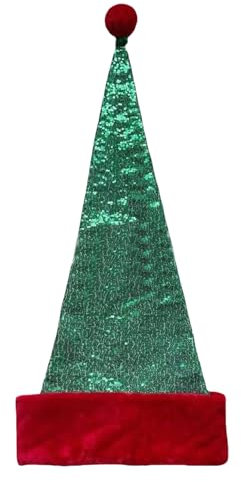 Pitadue Festliche Nikolausmütze, glitzernde Pailletten, dicker Plüsch, für Feiertage, Weihnachten, Neujahr, Symbolkappen mit karminroter Krempe