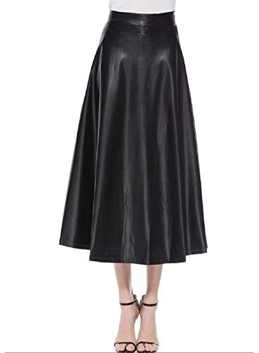 AYXAMO Gonna Pelle，Gonna Pelle Donna Gonna da donna in ecopelle a vita alta con cerniera pieghettata a pieghe gonna lunga svasata altalena gonna invernale in lattice vintage Clubwear(Black,S)