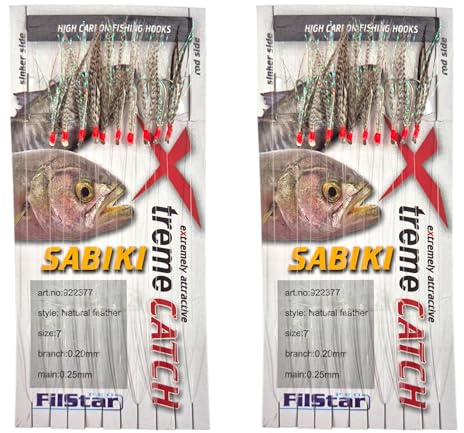 PRO FILSTAR Set di 2 Sabiki Piuma Rig - 2x10 Ami da Pesca N7 - Feathers
