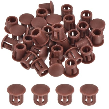 sourcing map Lot de 32 bouchons de trou en plastique rouge-marron de 6 mm, bouchons de trou de type encastré pour trous de verrouillage, tubes de meubles, armoires
