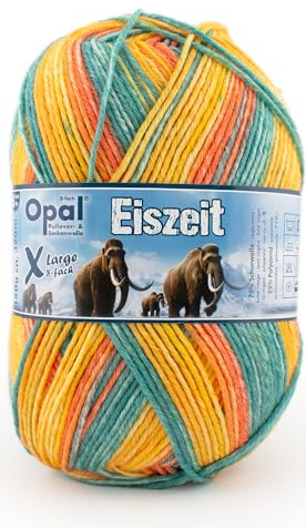 Opal XLarge Eiszeit 8-fach Strickgarn, Sockenwolle, 75% Schurwolle Superwash, 25% Polyamid, 150g, 320m LL, 40°C, für Socken,Mützen, Schals und Pullover (11572 Drei Kugeln Eis)