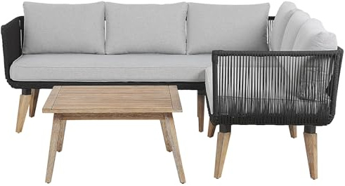 Modern Utomhus Trädgård Loungegrupp Brun och Grå Hörnsoffa Bord Alcamo
