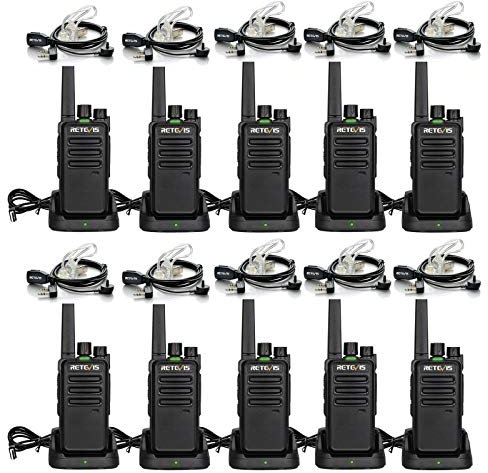 Retevis RT668 Profi Funkgeräte Set, Walkie Talkie PMR446 Lizenzfrei, VOX, Robust IP54 Staub und Spritzwasserschutz, Walkie Talkie 10er Set mit Headset für Logistik, Herstellung(Schwarz, 10 Stück)