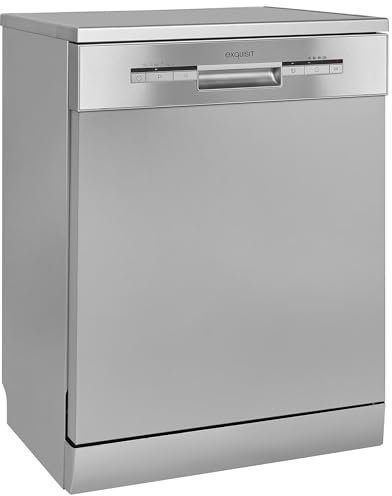 Exquisit Geschirrspüler GSP9112-030E silber | Spülmaschine 60 cm freistehend und unterbaufähig | Standgerät | 12 Maßgedecke | Silber