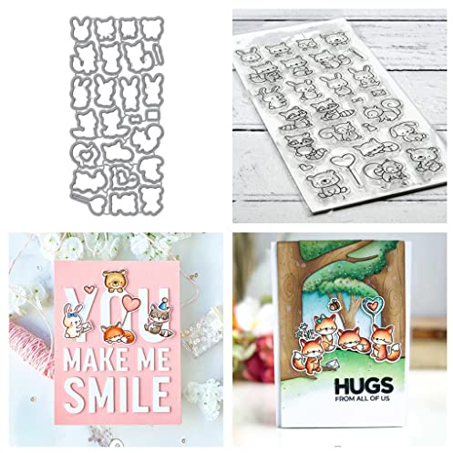 Sredwtk Tiere Serie Stempel und Stanzen Set,Silikonstempel und Stanzen Set,Stanzschablonen und Stempelset,Clear Stamp und Stanzschablone Für DIY Scrapbooking Fotoalbum Dekor Karten (Set 1)