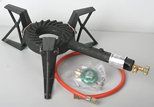 Gazcamp Hockerkocher 7,5 kW Gaskocher Campingkocher bis 100 kg belastbar 50 mBar Schlauch Regler 5 kg 11 kg Gasflasche Wok (+Schlauch (80cm) und Regler (50mBar))