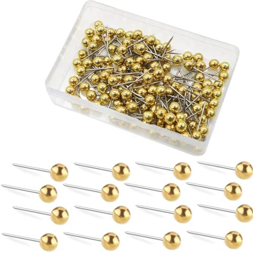 KGDUYC 200Pcs pinnadeln Map Pins Goldkopf - Anstecknadeln Pinnwand Pins für Pinnwand Kunststoffkopf Stecknadeln mit Stahlspitze für Map Pin-Nadeln Gold