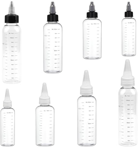 KVBUCC 8-pack 30/60/100/120ml Graduated Bottles With Pointed Mouth, Squeeze Bottle Applicator, With Cap, Transparent Graduated Bottles, Suitable For Hair Dye, Hair Care Oil
